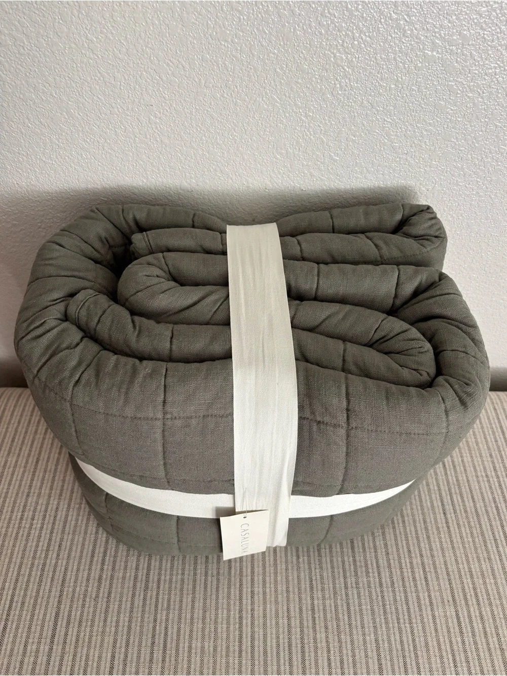 NWT King Plus Heavyweight Linen Blend Quilt Olive Green - Casaluna